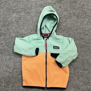 Patagonia Jacket Baby 6-12M Mint Green Orange Fleece Hoodie Full Zip Warm